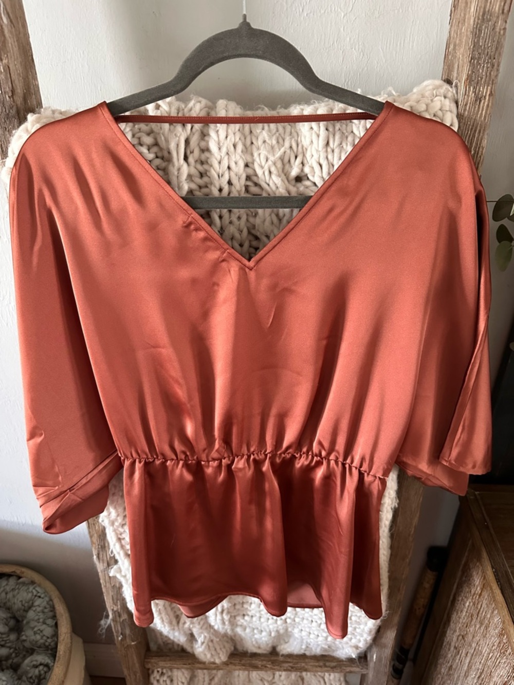 Pleione Satin Twist-Front Blouse in Terracotta - Picture 4 of 4